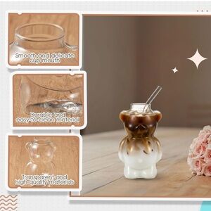 Glass Cold Bearista Bear Cup Tumbler w/ Straw cleaning brush same day shipping